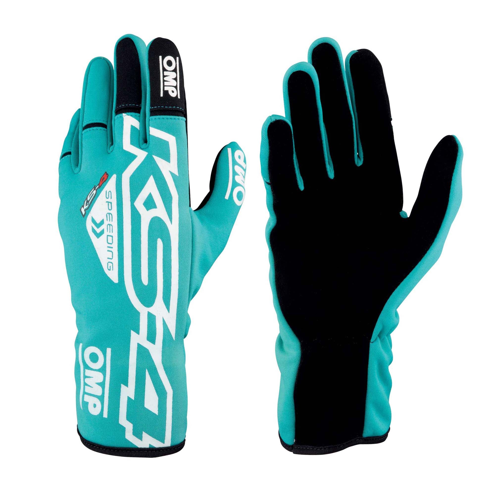 The cyan OMP KS-4 Youth Karting Gloves.
