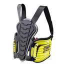 The back of the yellow OMP KS Body Protection Vest.