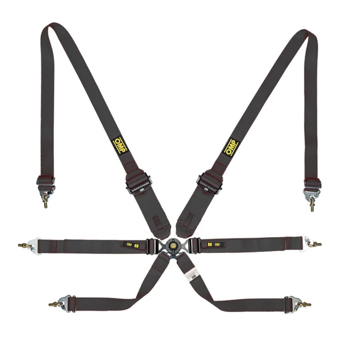 The black FIA 8853-2016 homologated OMP One 3+2 Endurance Racing Harness.