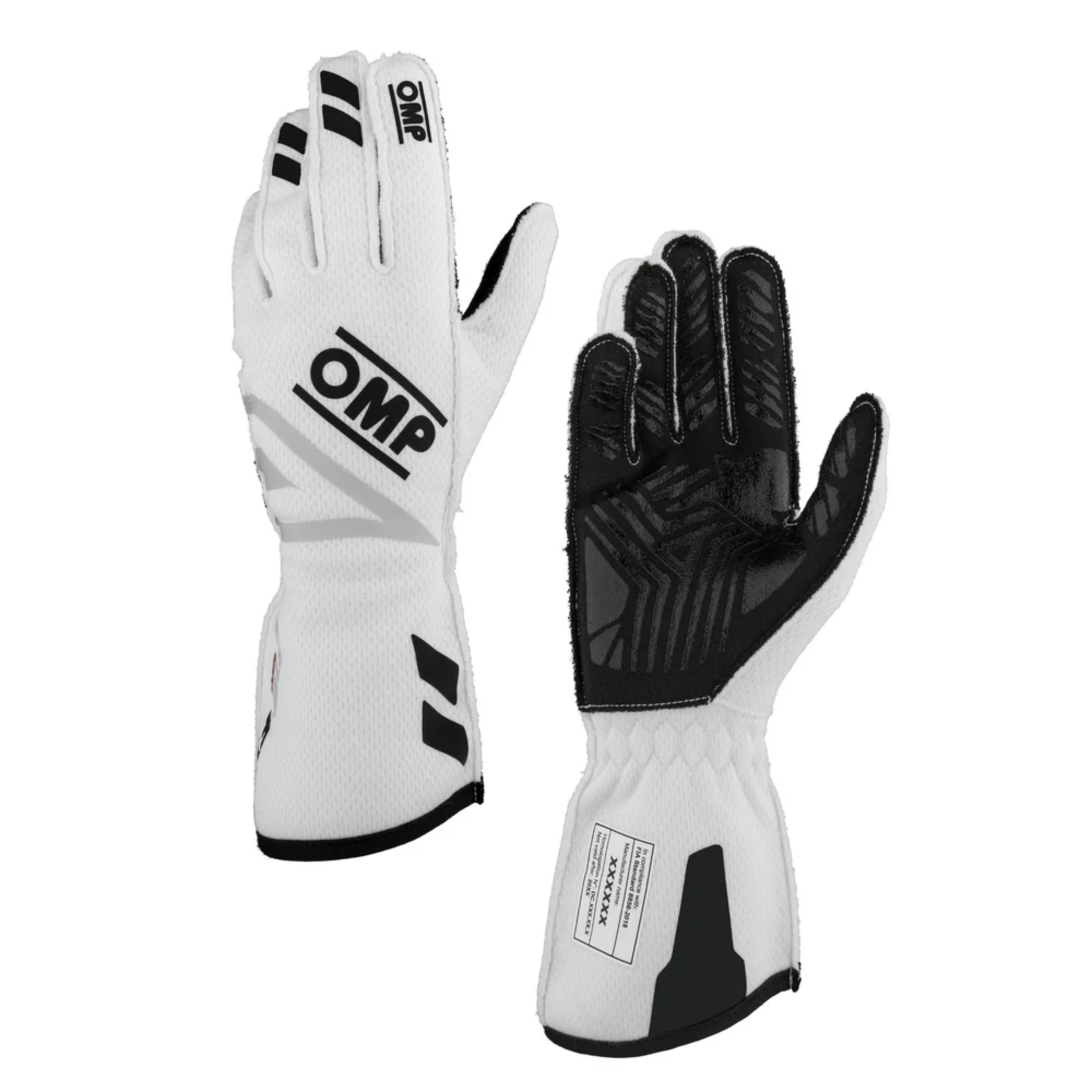 The white OMP One Evo FX Racing Gloves.