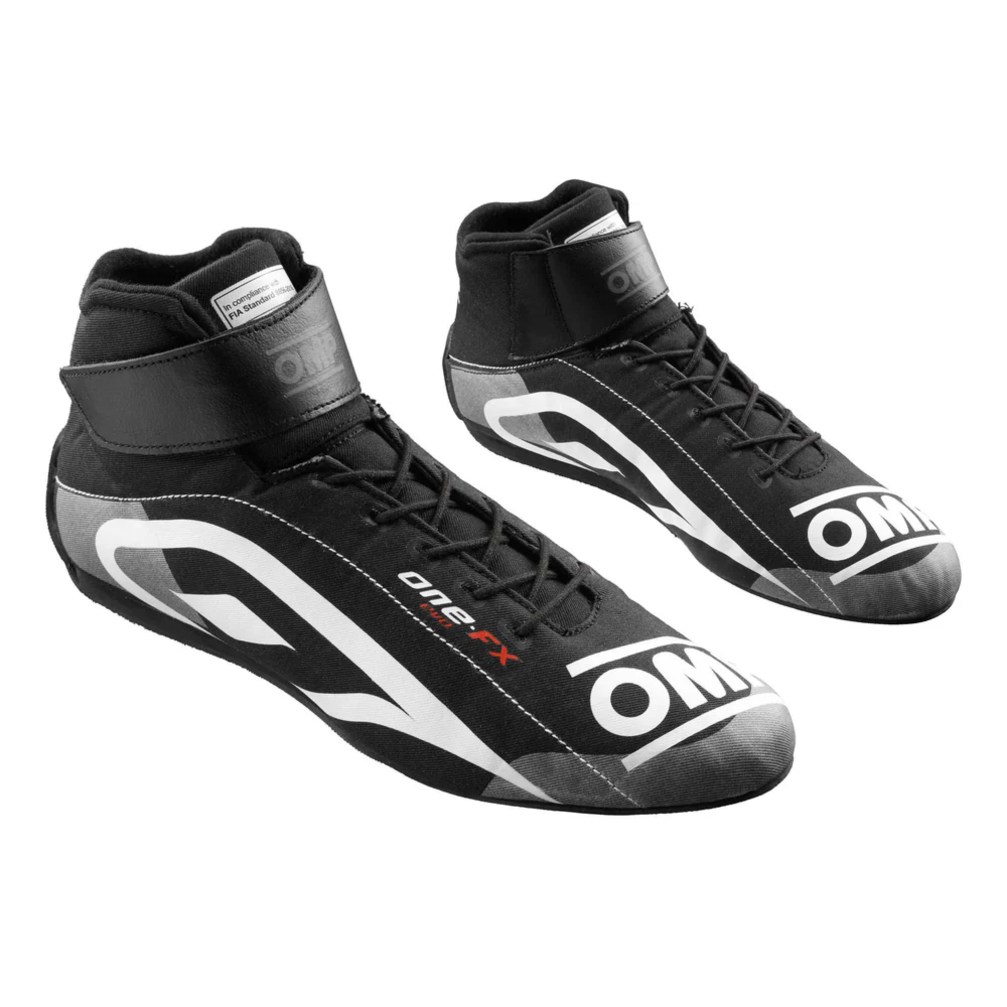 The black and white OMP One Evo FX Racing Shoes.