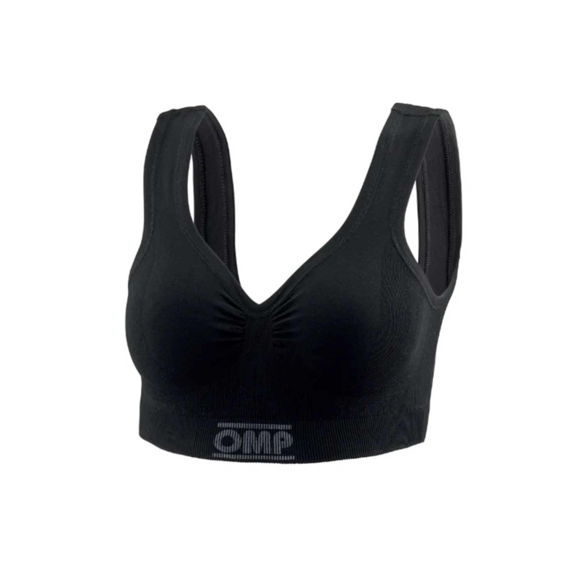 The black OMP One Evo Sports Bra.