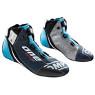 The black, silver and cyan OMP One Evo X R Racing Shoes.