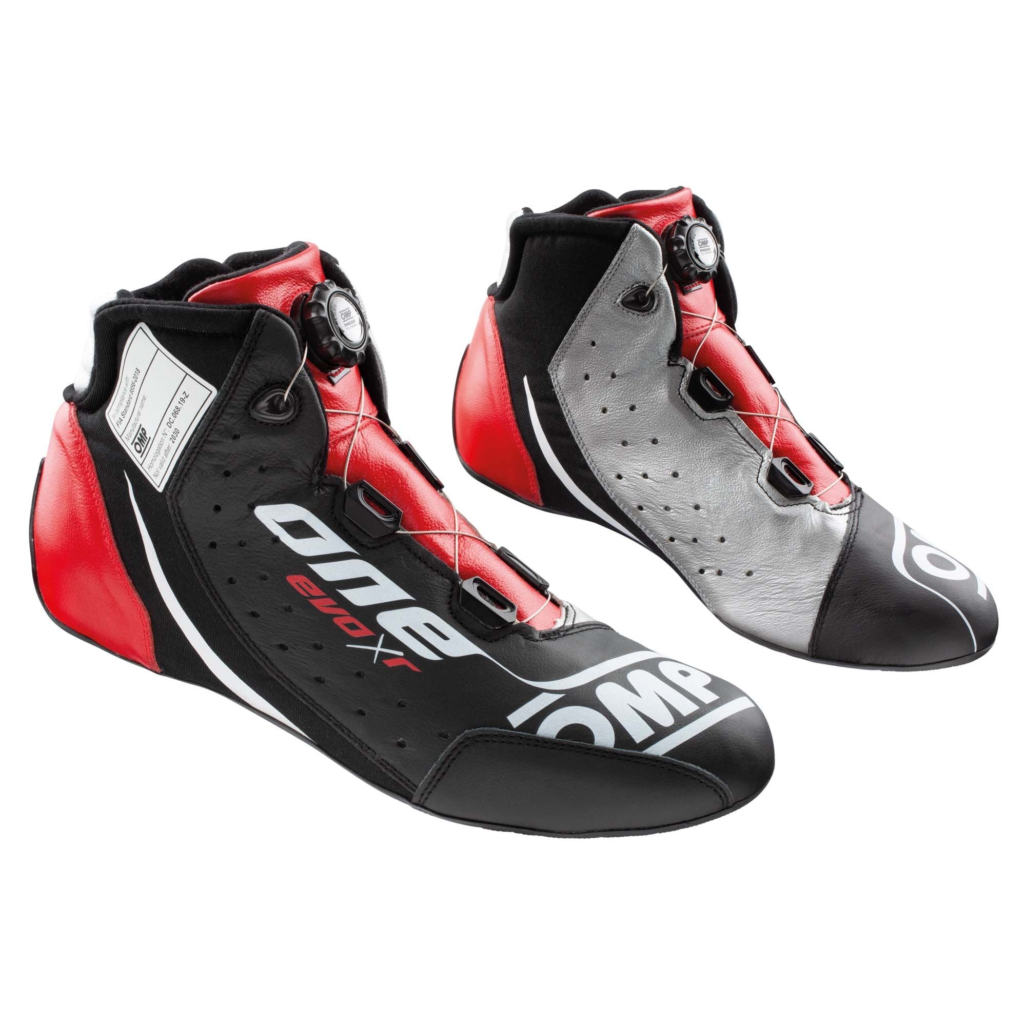 The black, silver and red OMP One Evo X R Racing Shoes.