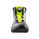 The black, silver and yellow OMP One Evo X R Racing Shoes highlighting the toe area.