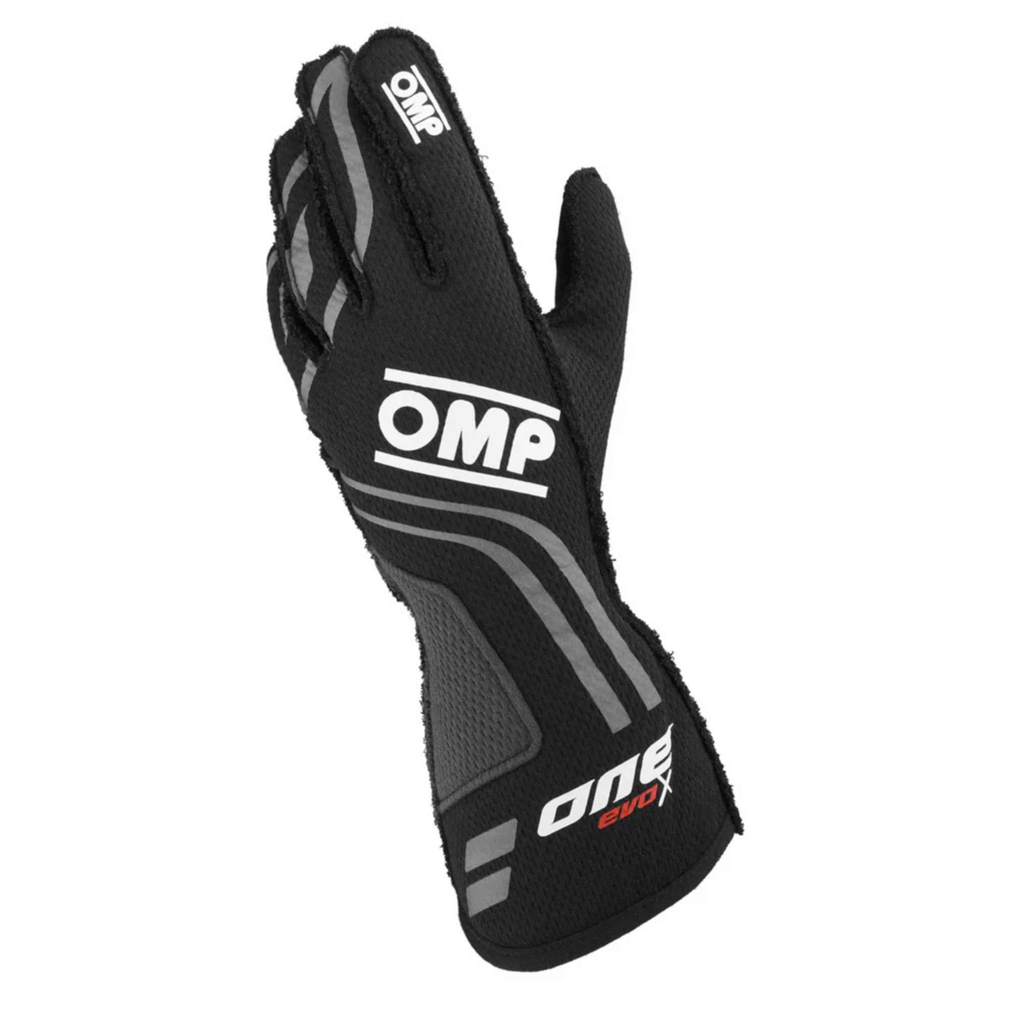 A single black OMP One Evo X Racing Glove.