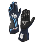 The navy and cyan OMP One Evo X Racing Gloves.
