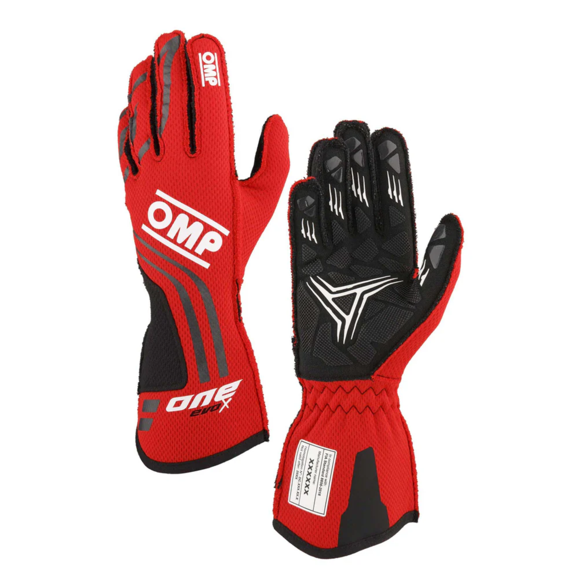 The red OMP One Evo X Racing Gloves.