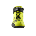 The front of the yellow OMP One Evo X Racing Shoes.