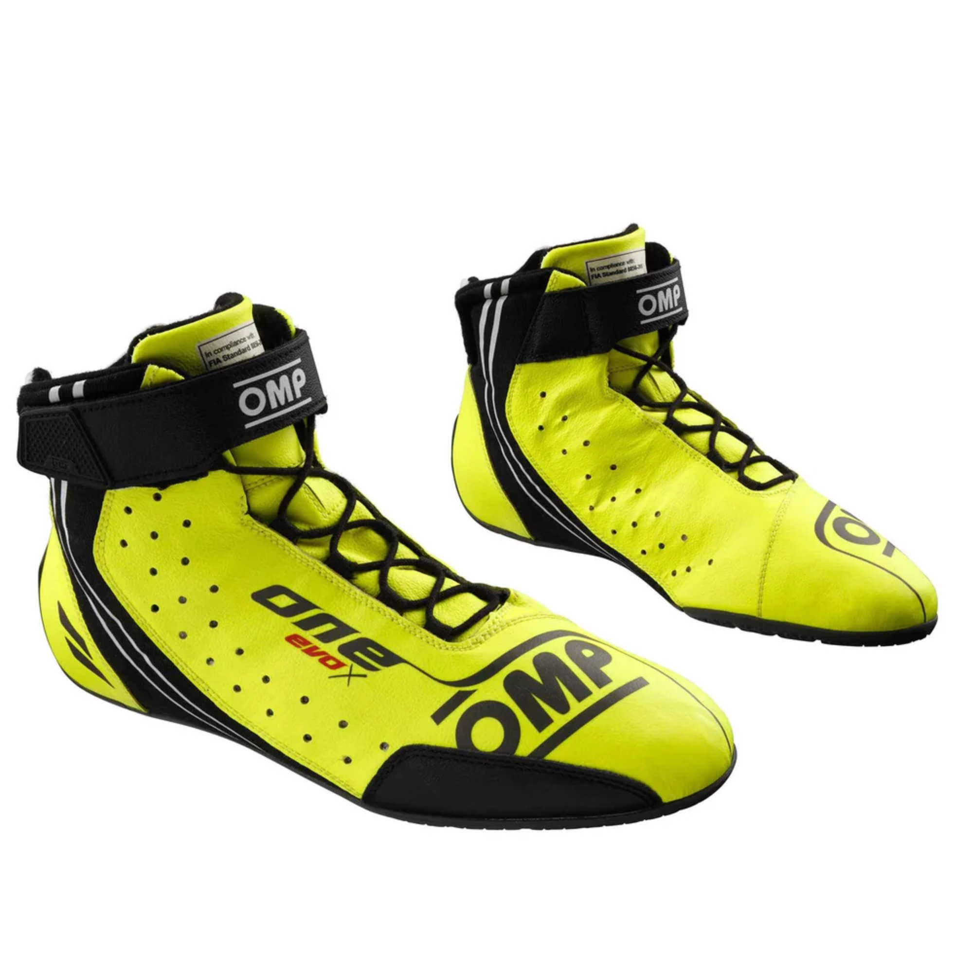 The yellow OMP One Evo X Racing Shoes.