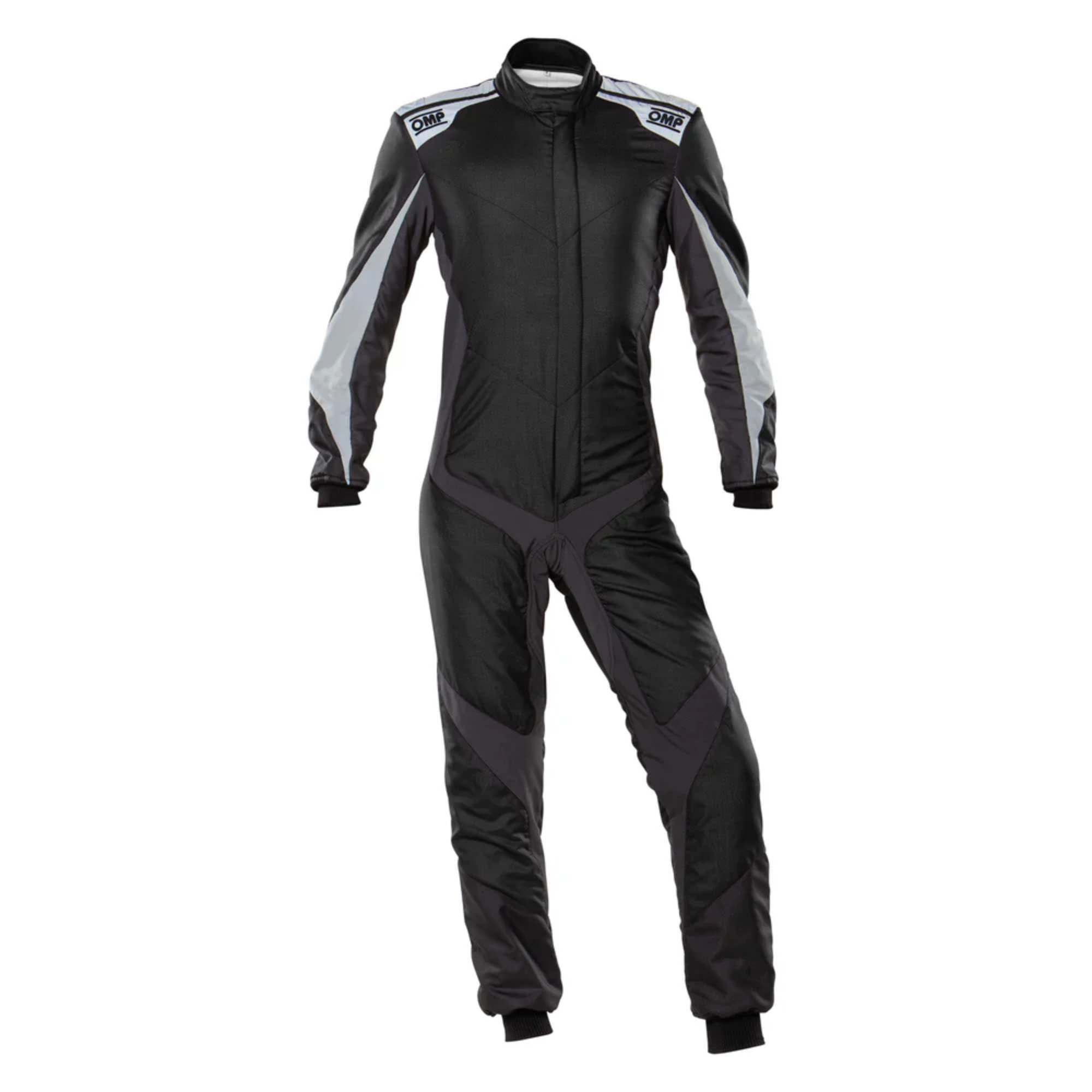 The black and silver OMP One Evo X Racing Suit.