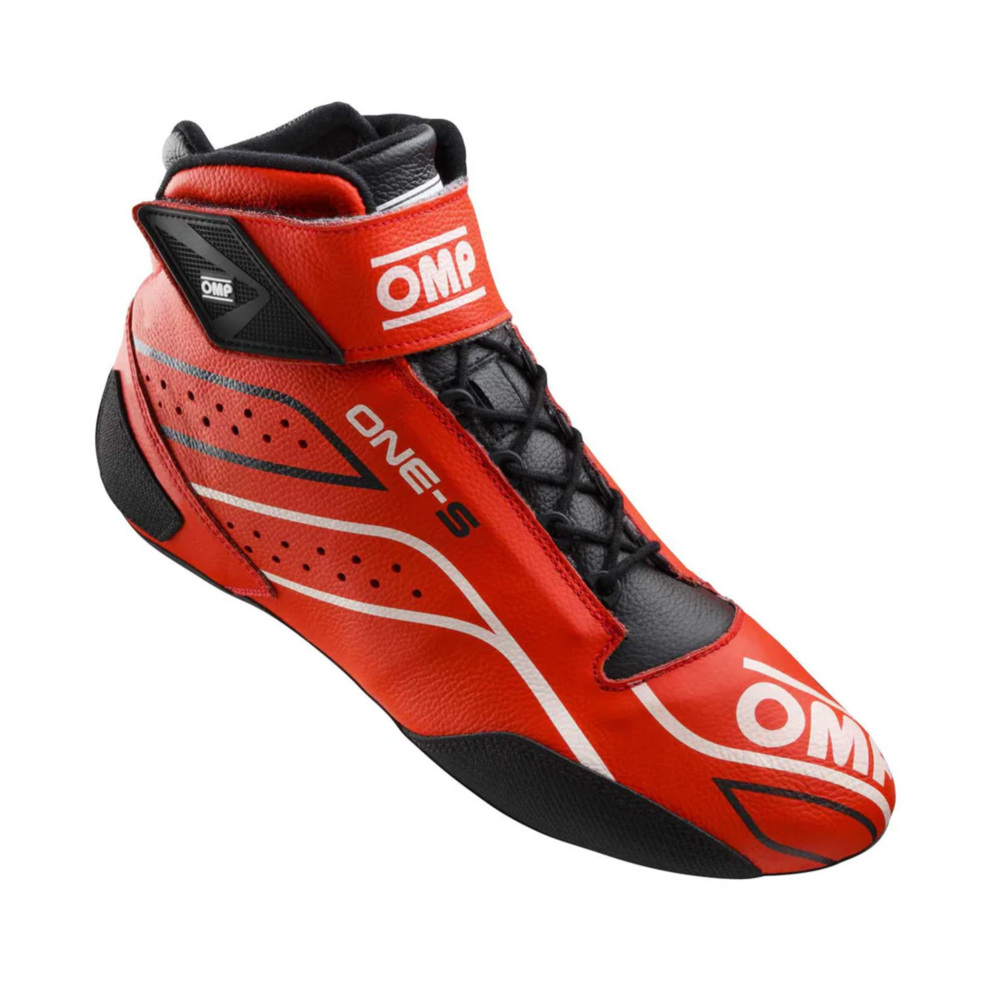 The red and black OMP One-S Racing Shoes.