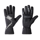 The back and palm (front) of the black and white OMP Rain K All-Conditions Karting Gloves.