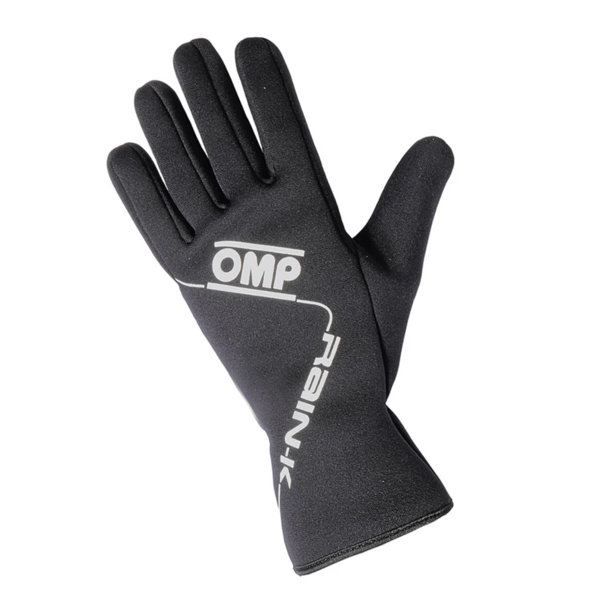 The black and white OMP Rain K All-Conditions Karting Gloves.