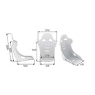 The dimensions of the Leather & Alcantara OMP RT-Carbon Racing Seat.