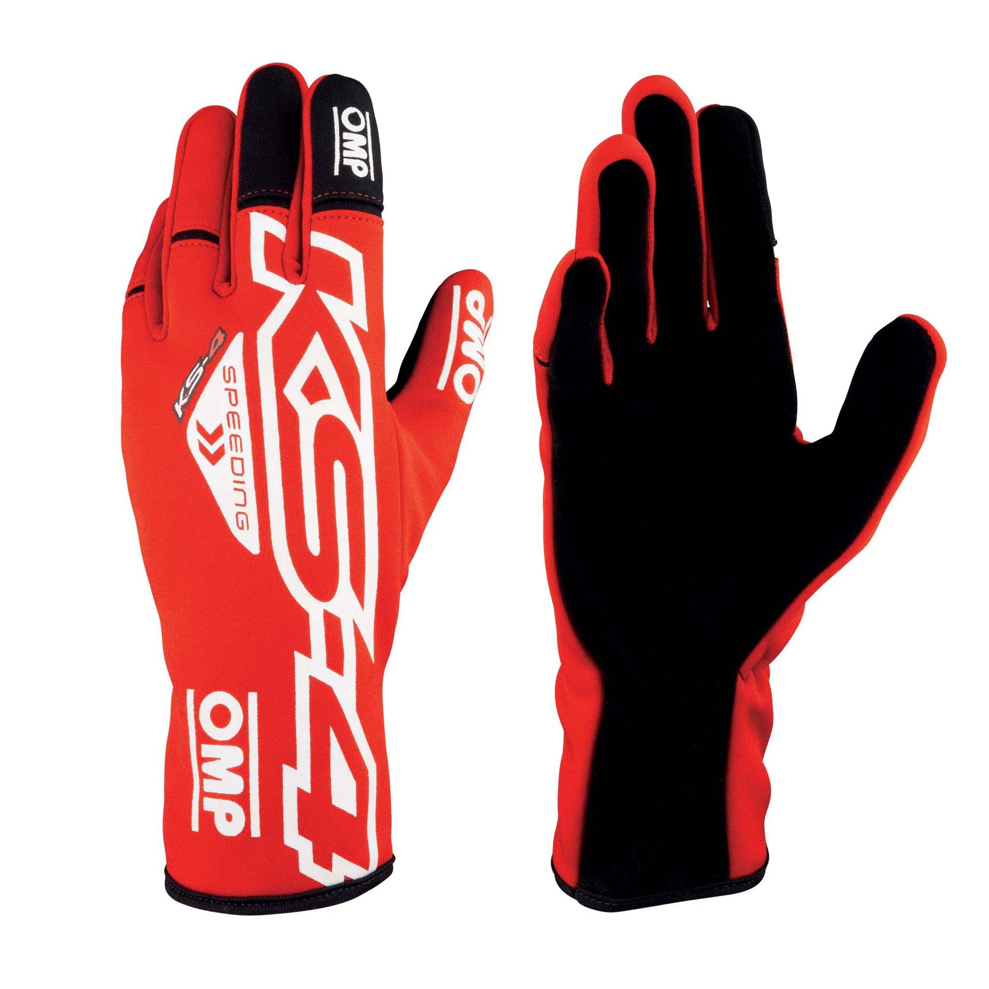 The red and white OMP KS-4 Karting Gloves.