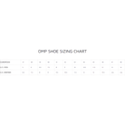 The OMP shoe sizing size guide. all-groups