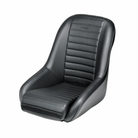 The OMP Silverstone Racing Seat is a black faux leather racing bucket seat with vertical channel stitching on the backrest and seat base, featuring an embossed 'OMP' logo on the upper backrest, shown against a plain white background.