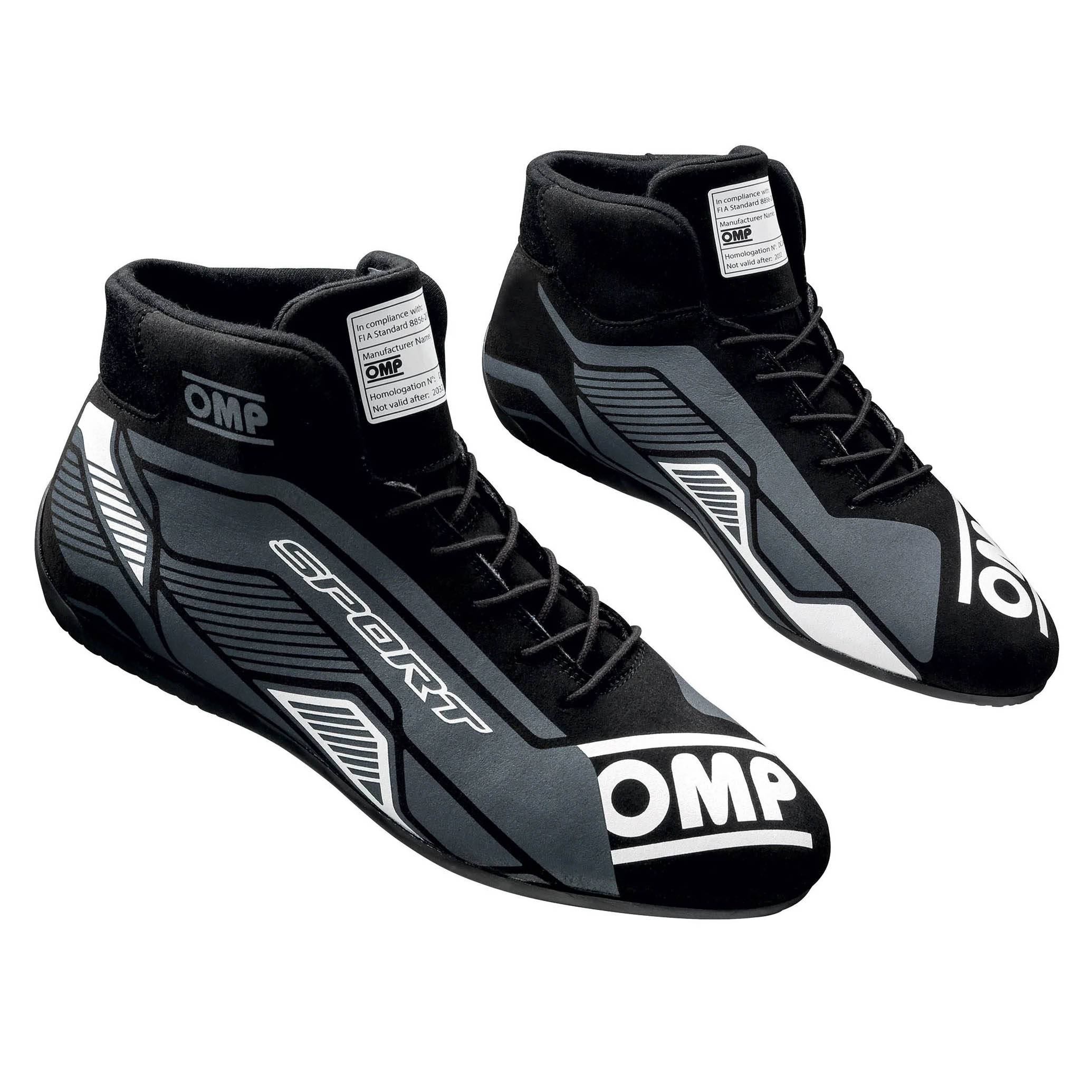 The black and white OMP Sport Racing Shoes.