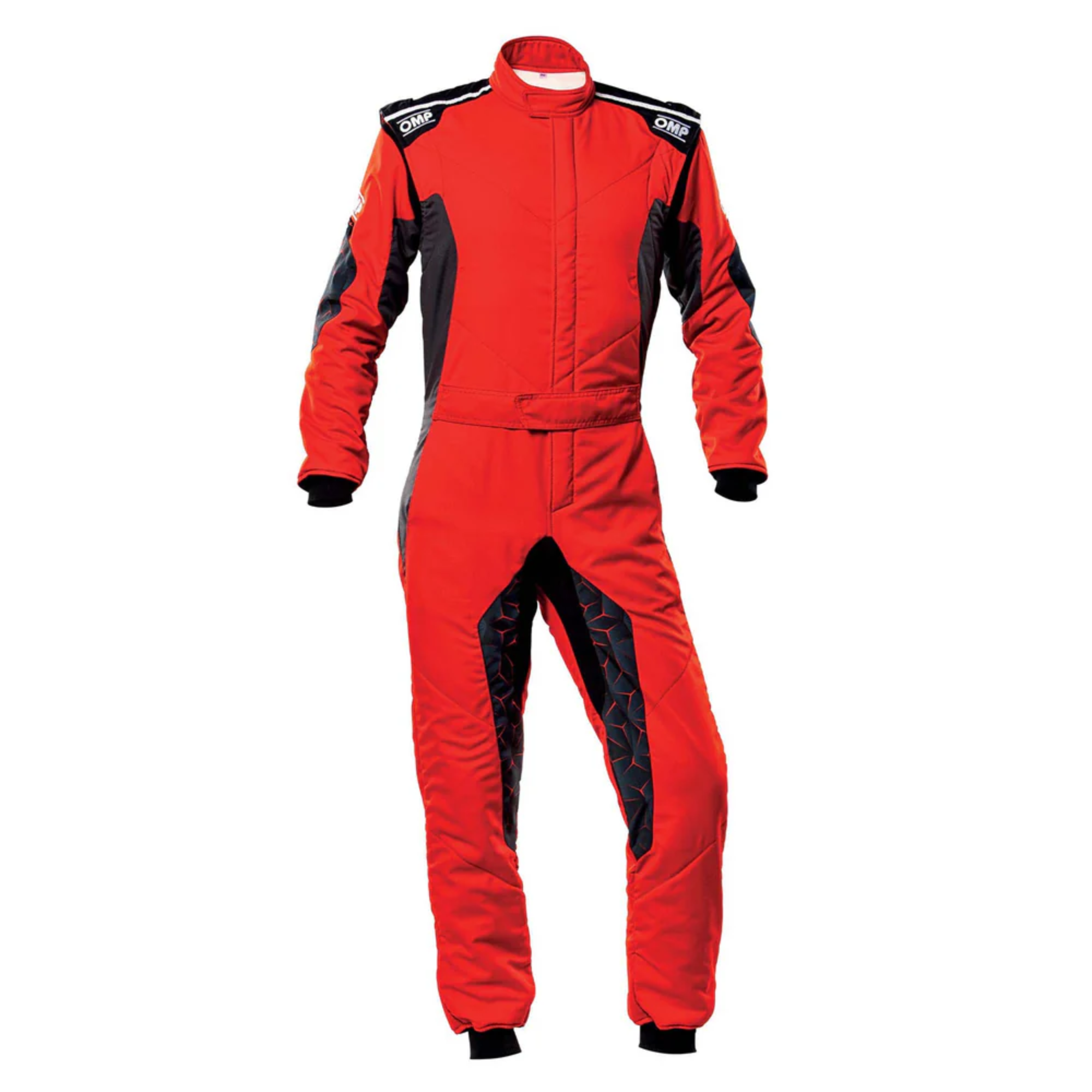 The red and black OMP Tecnica Hybrid Racing Suit.