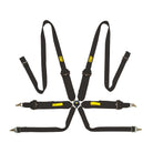 The black OMP Tecnica 3+2 Racing Harness.