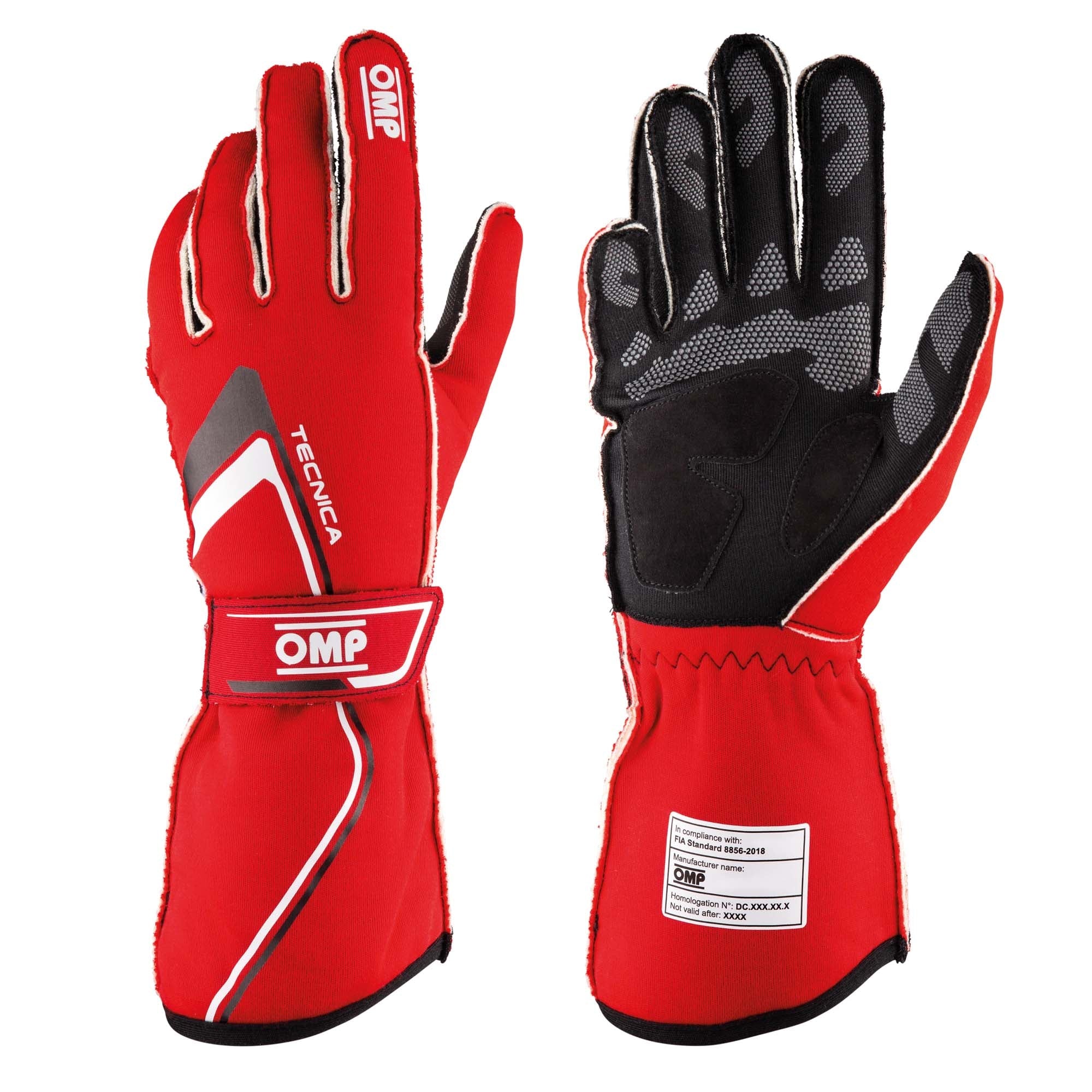 The red 2024 model OMP Tecnica Racing Gloves.