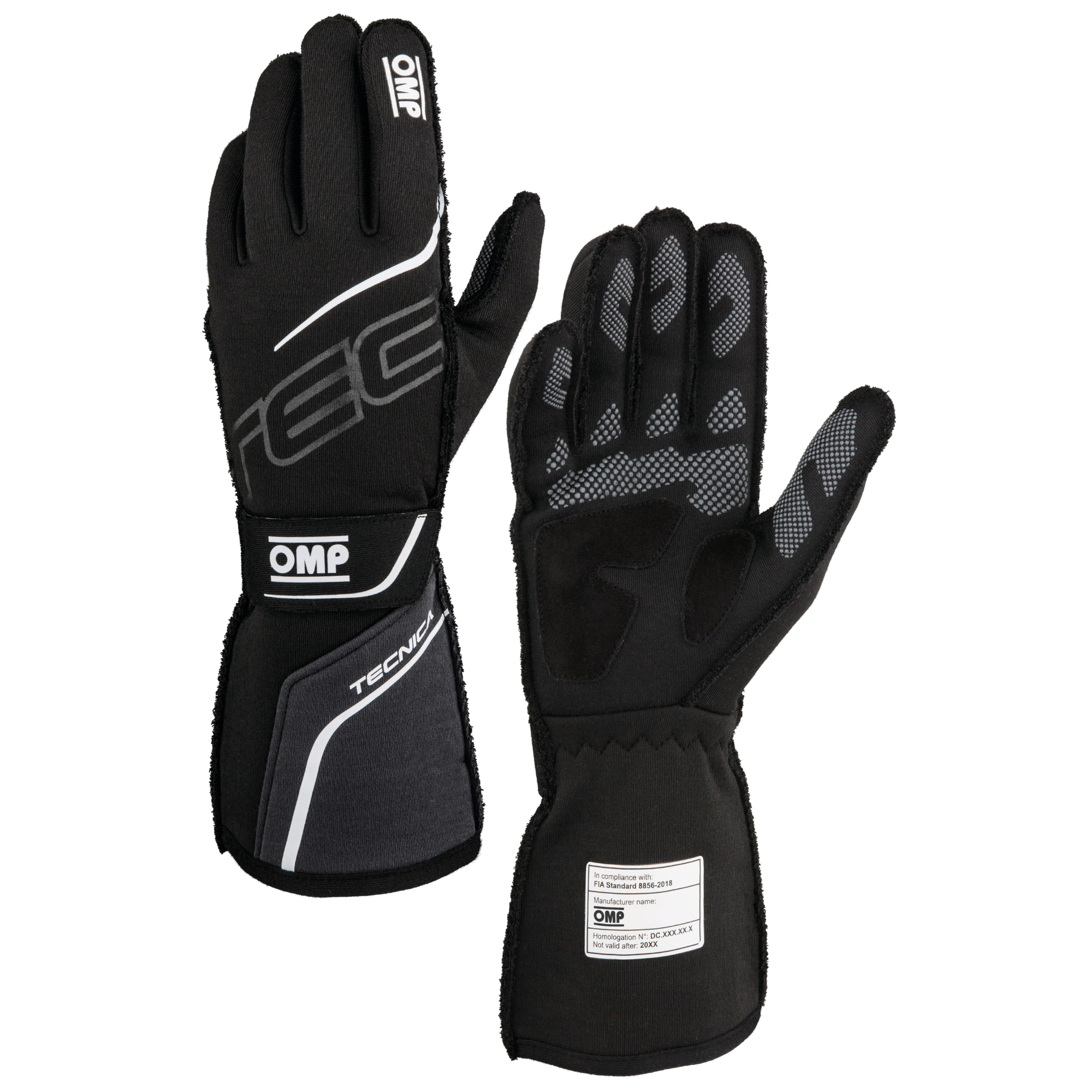 The black and anthracite OMP Tecnica Racing Gloves.