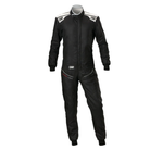 The front of the black and silver OMP Tecnica Super Light Racing Suit.