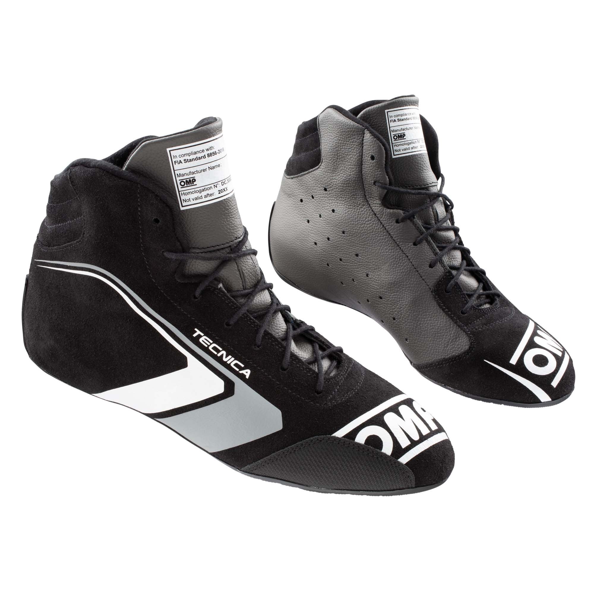 The black and anthracite OMP Tecnica v1 Racing Shoes.