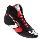 The black and red OMP Tecnica v1 Racing Shoes at an angle.