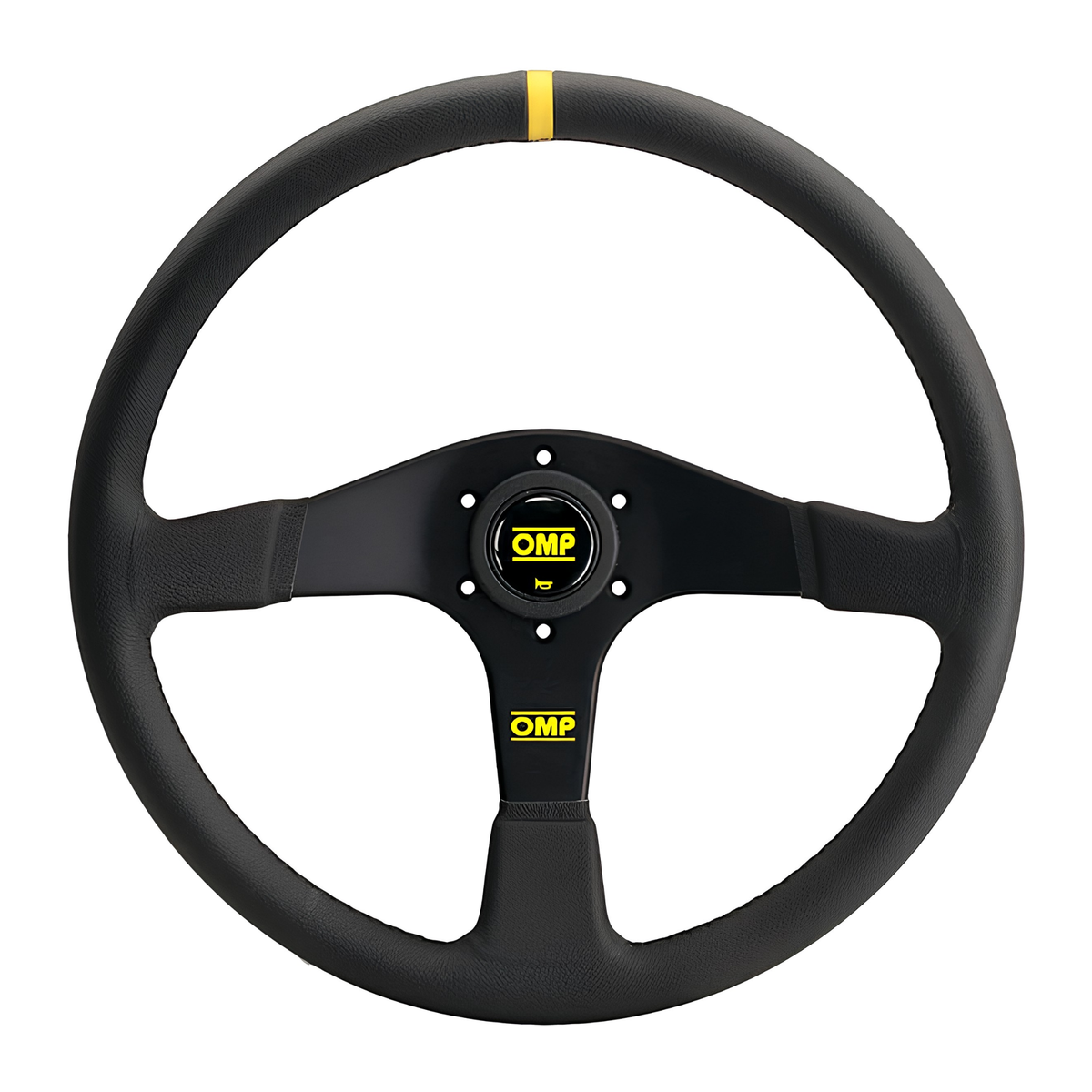 The black leather OMP Velocita 380 Steering Wheel.
