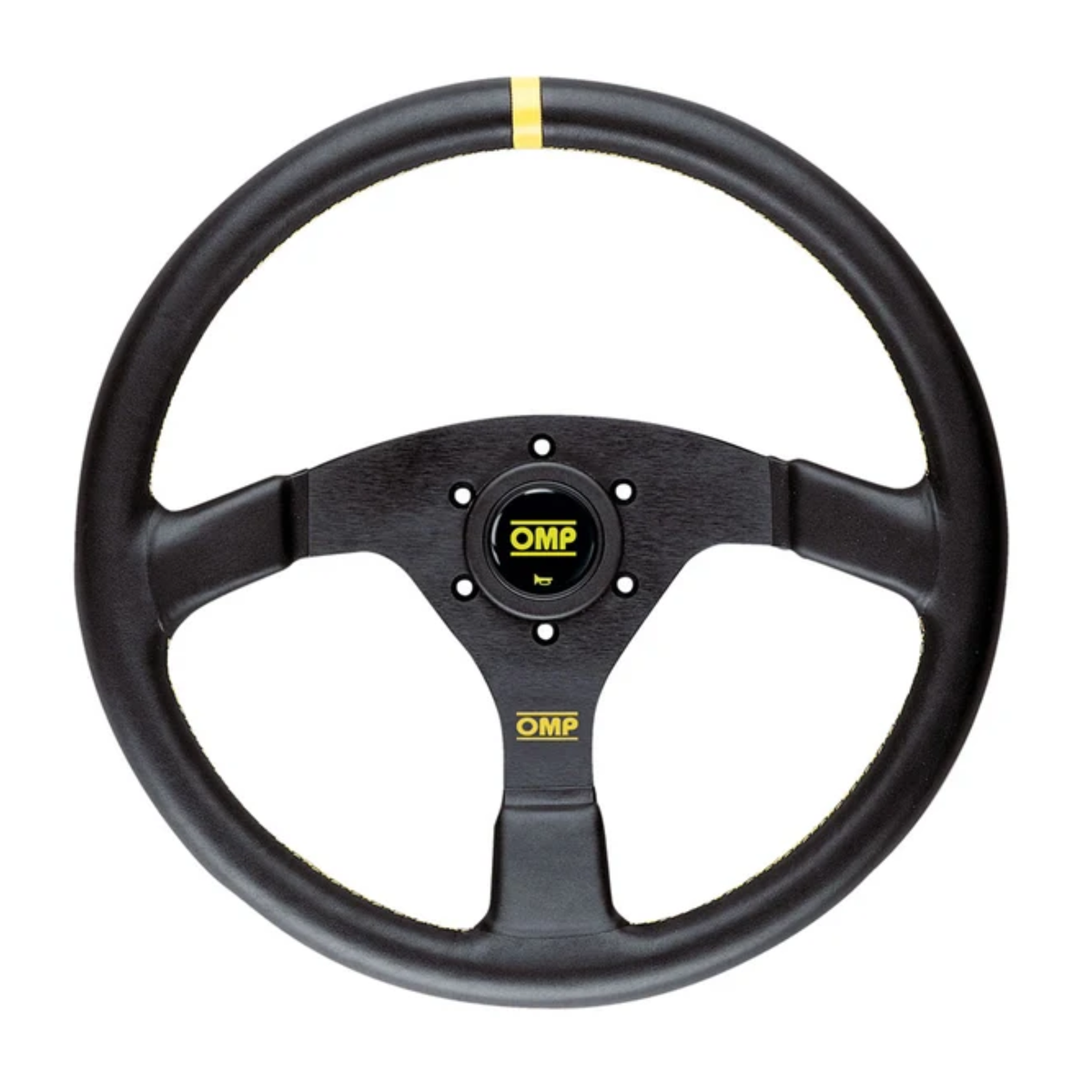 The black leather OMP Velocita Steering Wheel.