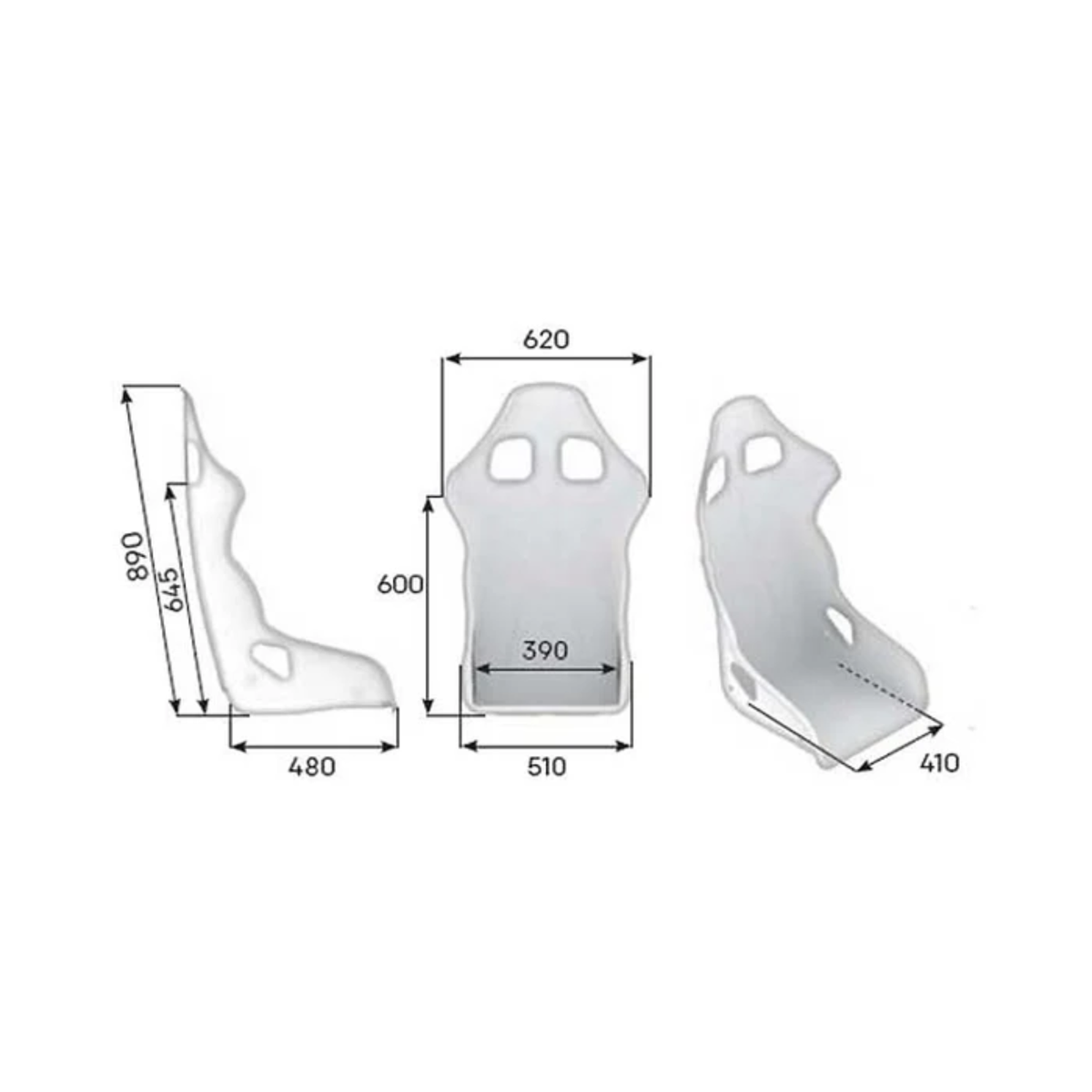 The OMP WRC-R Racing Seat dimensions.