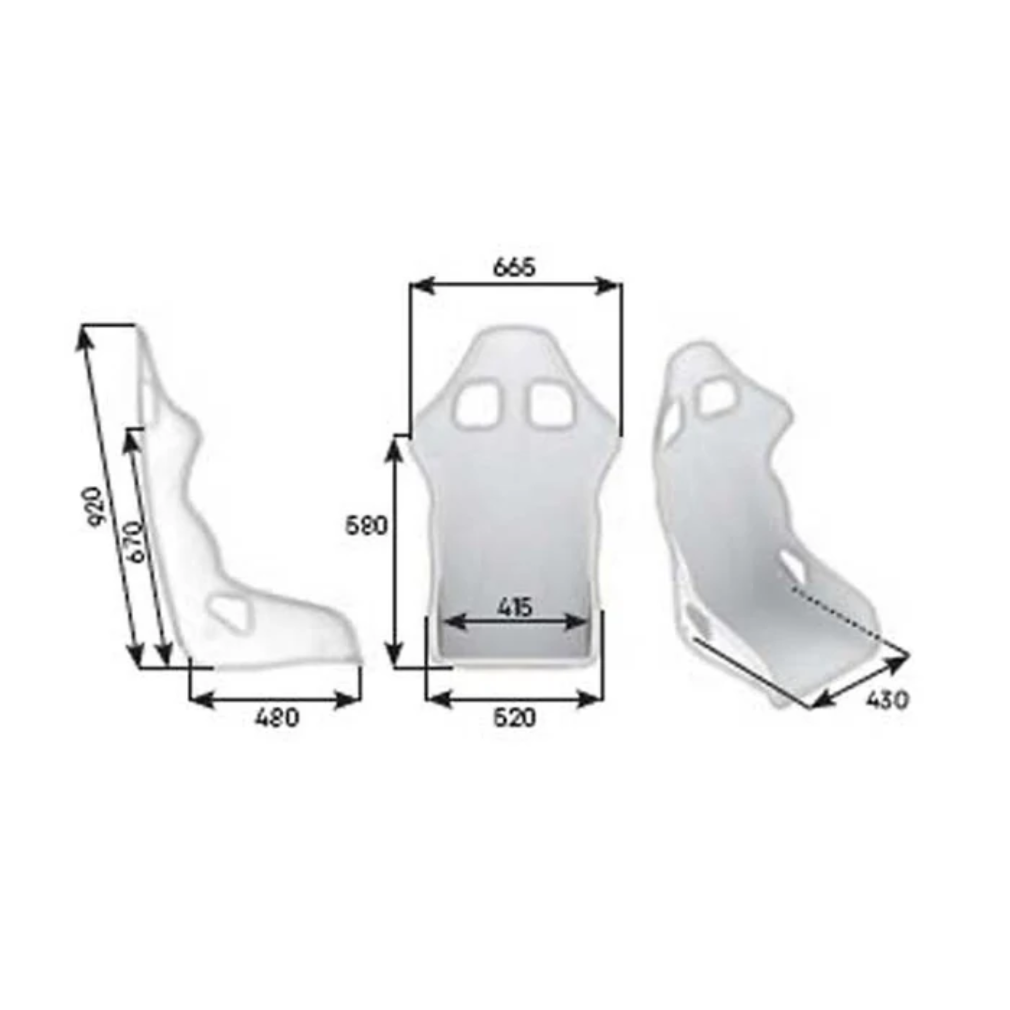 The dimensions of the OMP WRC-R XL Racing Seat.