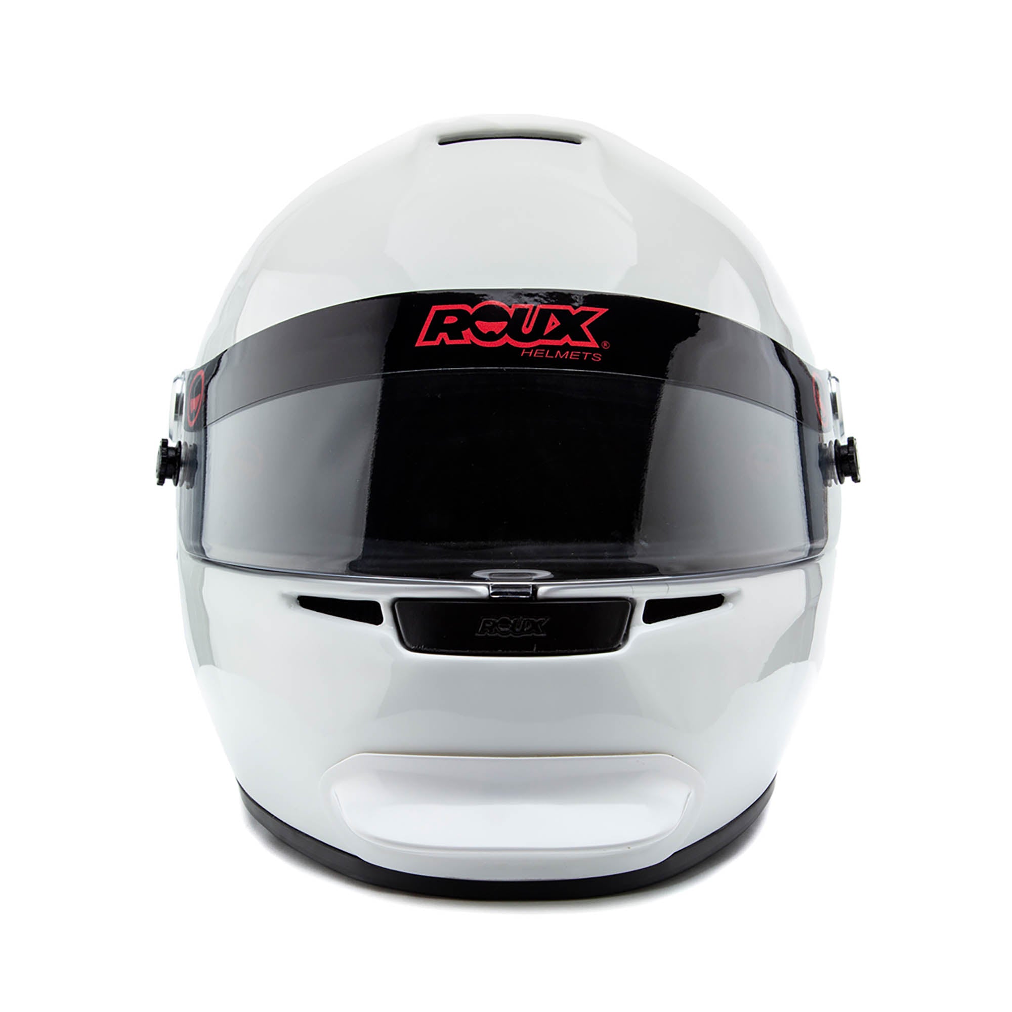 The front of the white Roux Pininfarina Karting Helmet.