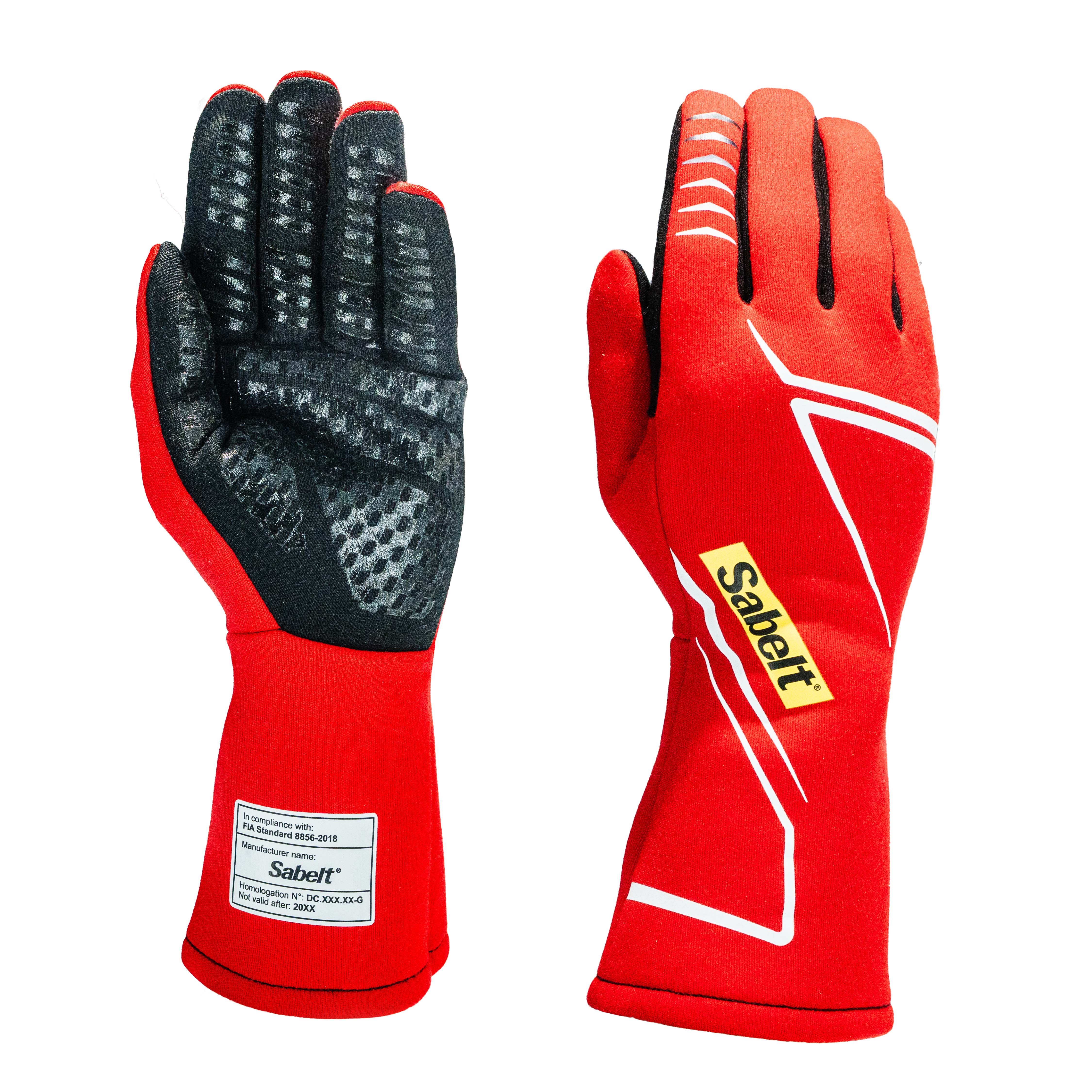 The red Sabelt Challenge Evo TG-2.2 Fire-Resistant Racing Gloves.