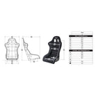The Sabelt GT3 Fiberglass Racing Seat dimensions and sizing.