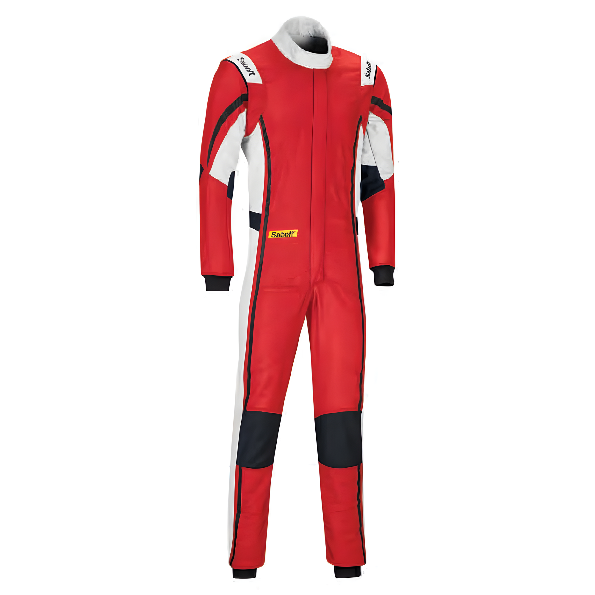 The front of the red and white Sabelt Hero Superlight TS-10 Racing Suit from Sabelt.