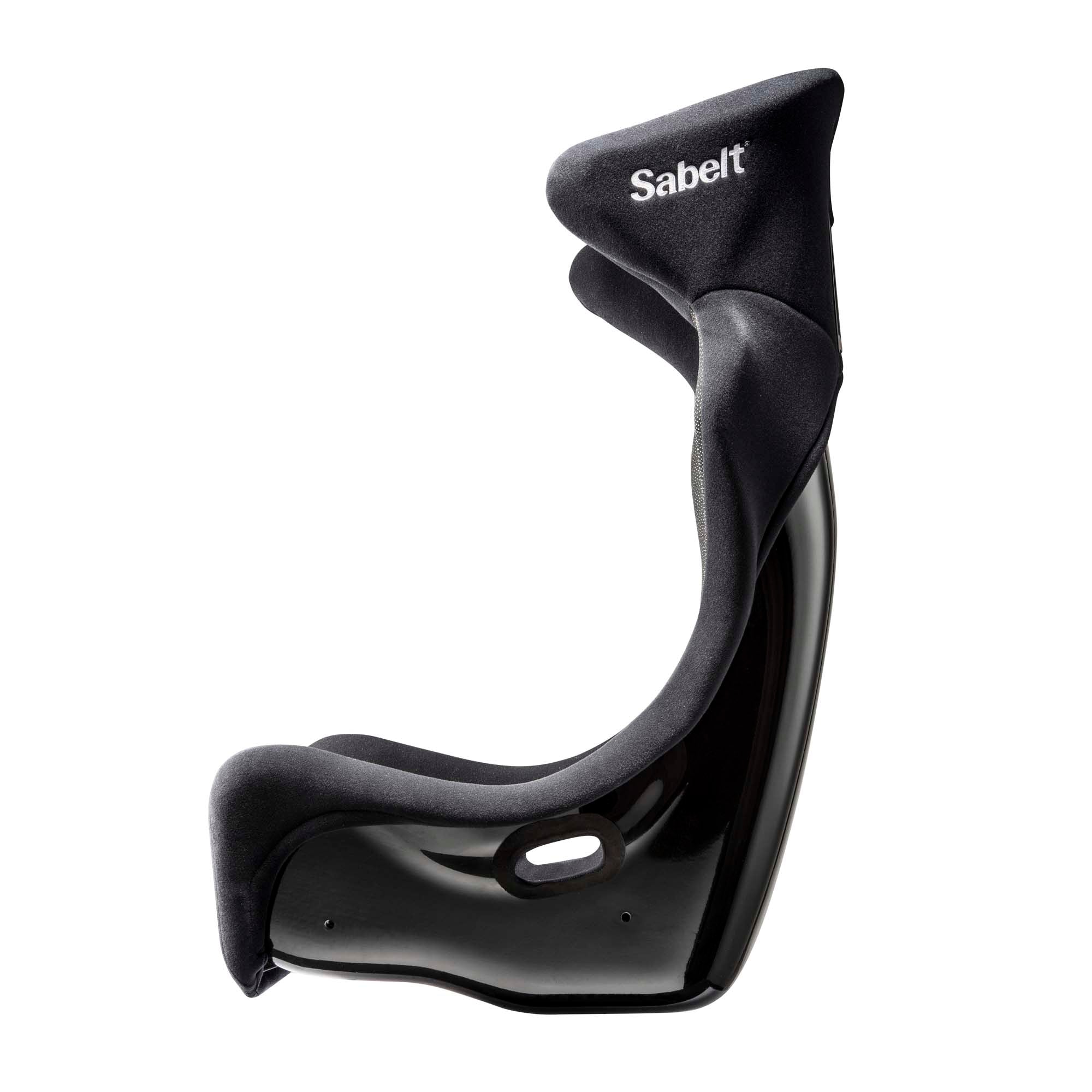 The side of the black Sabelt Taurus Max Fiberglass Racing Seat.