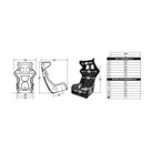 The dimensions of the Sabelt X-Pad FIA Racing Seat.