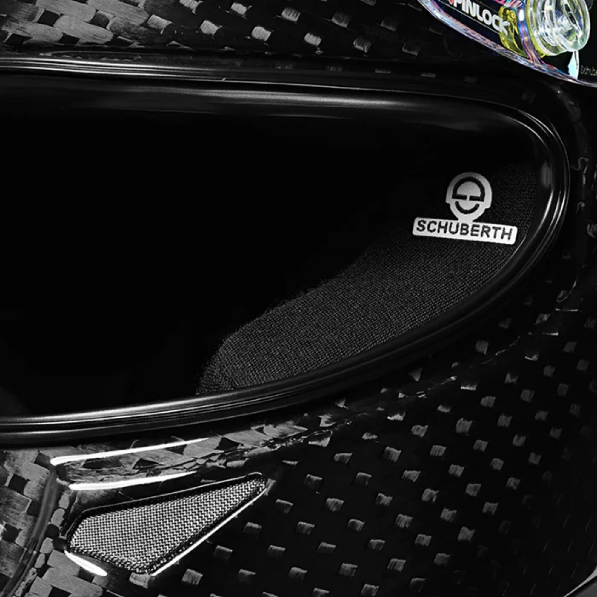 The black Schuberth SF4 Carbon Racing Helmet - FIA8860 from Schuberth showing the interior close up.
