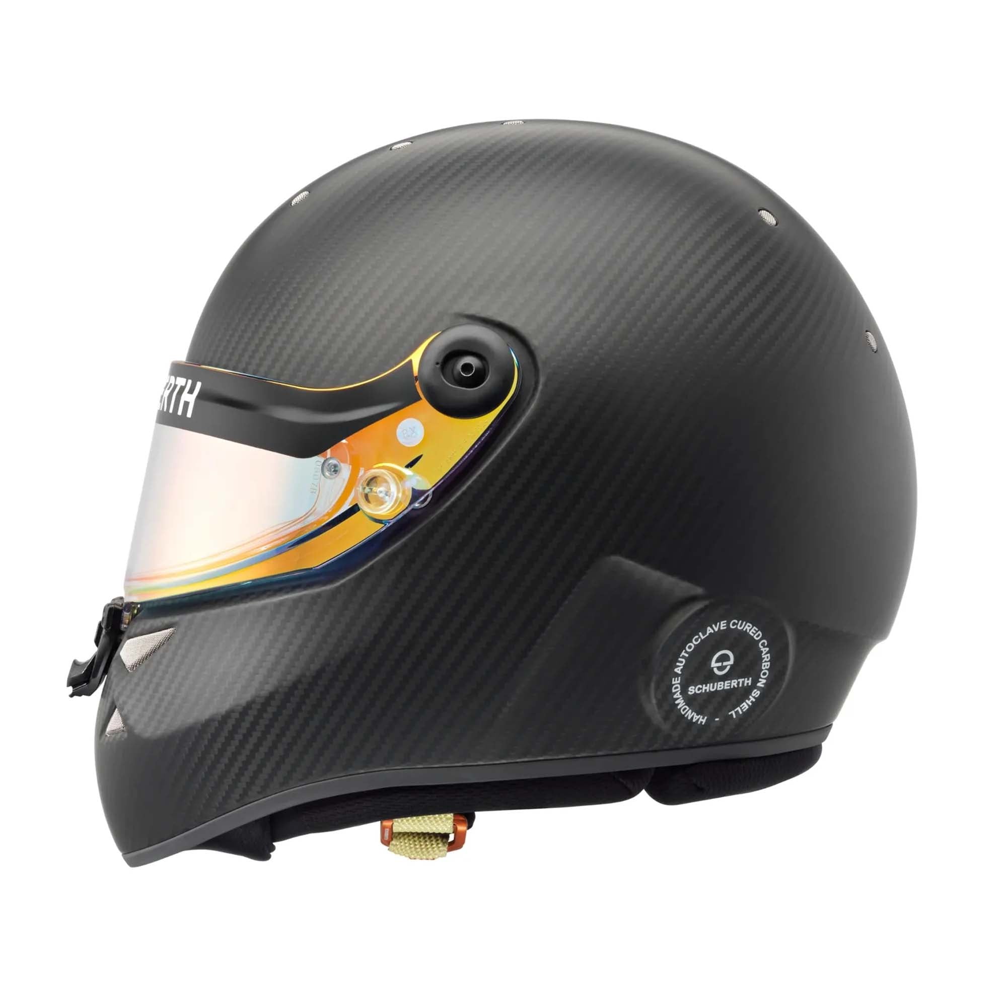 The Schuberth SK1 Carbon Evo Karting Helmet from the side.