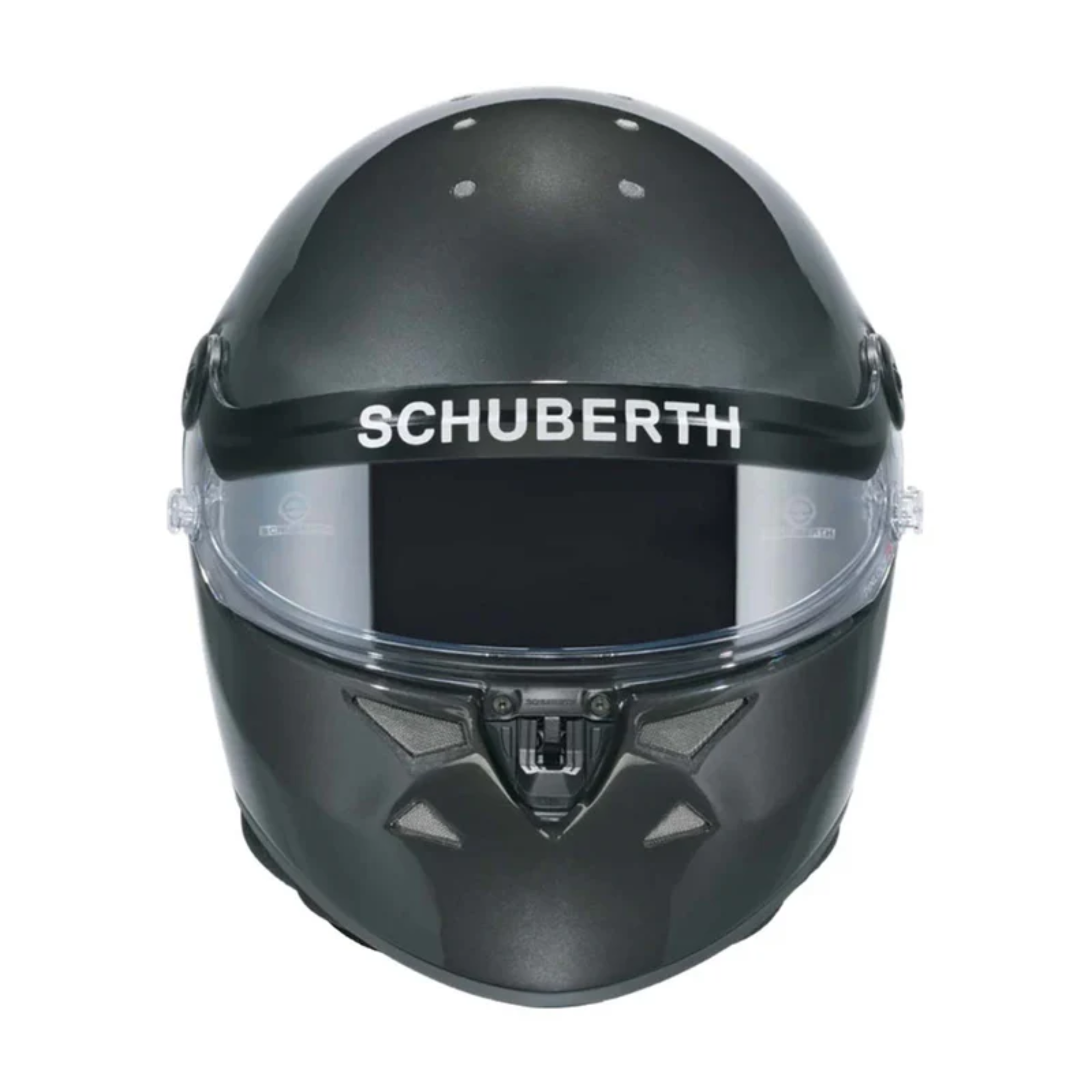 The front of the black Schuberth SP1 Hybrid Racing Helmet - SA2025 / FIA8859.