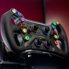 The Simagic GT Neo in a real lifestyle photograph showing the steering wheel on a wheelbase.