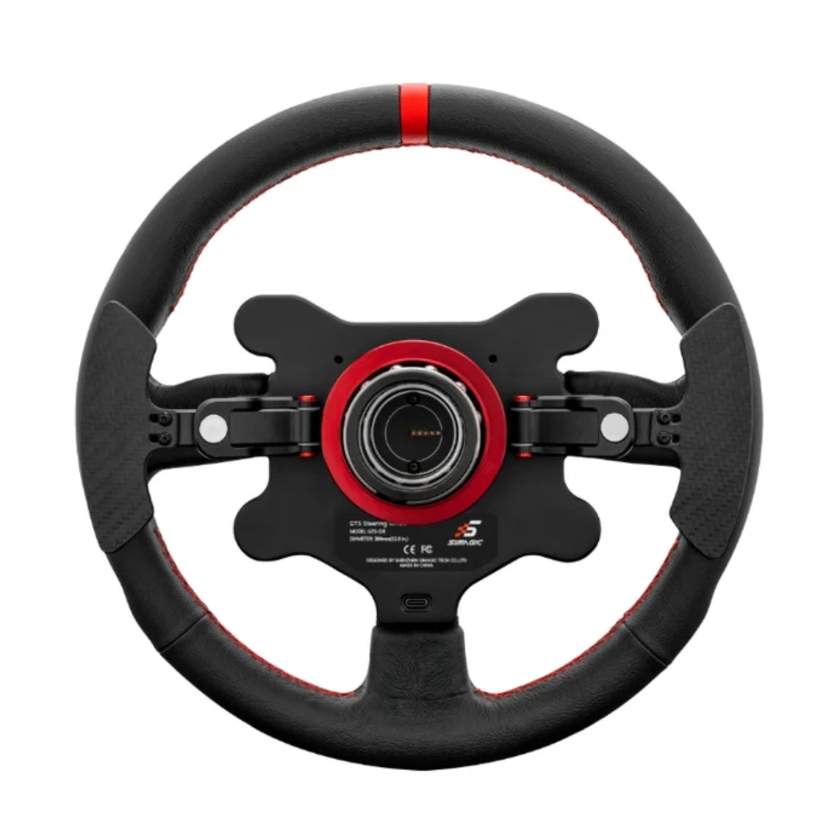 The back of the Simagic GTS Suede Wheel and Button Box.