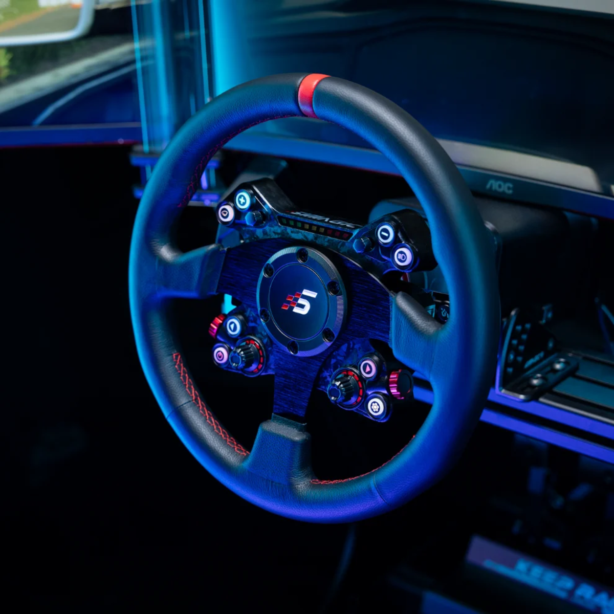 The Simagic Neo X 330R Classic Steering Wheel used on a sim rig.