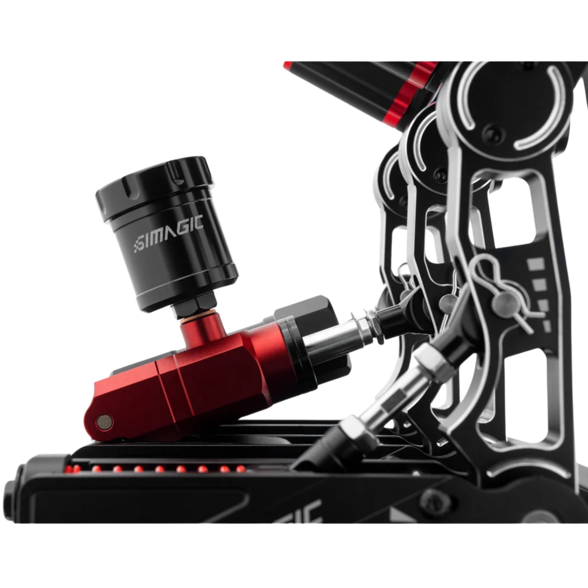 The Simagic P1000 RS Hydraulic Pedal Set shown from the side.