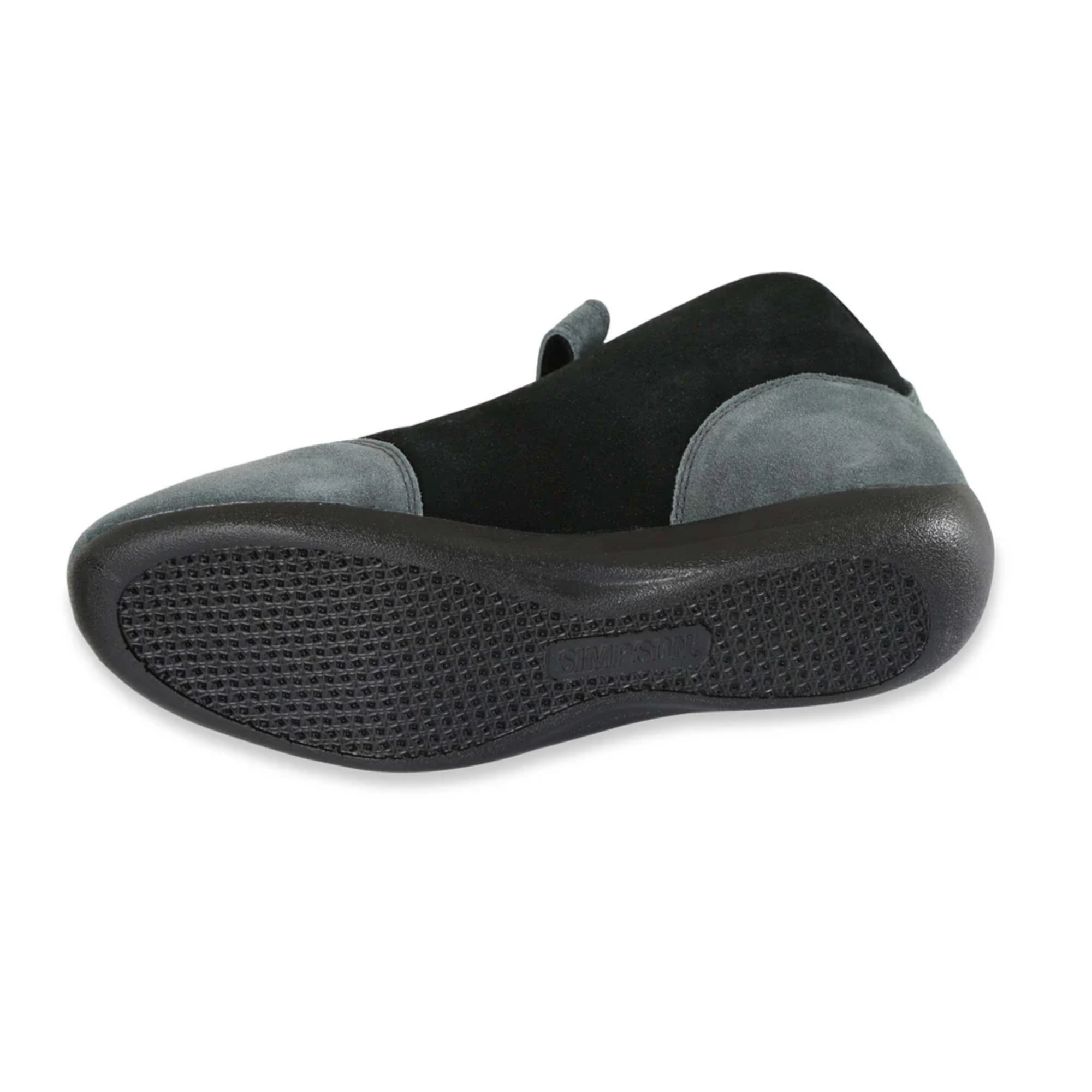 The bottom, or the sole of the black and grey Simpson Midtop Racing Shoes.