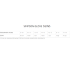 The size chart for Simpson racing gloves. all-groups