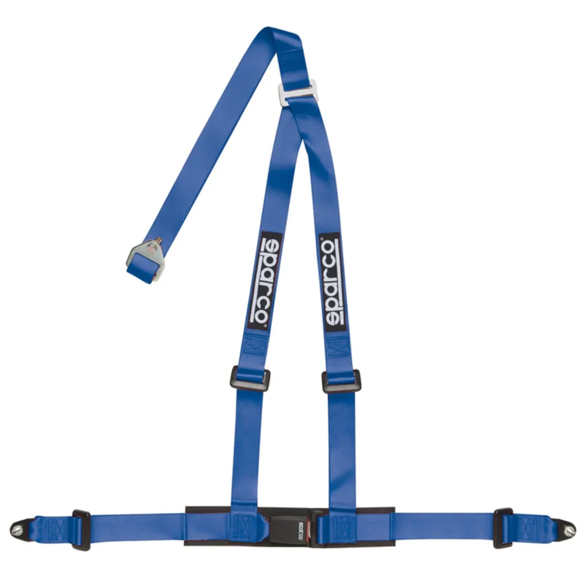 The blue Sparco 2 Inch 3-Point Bolt-In Street Harness.